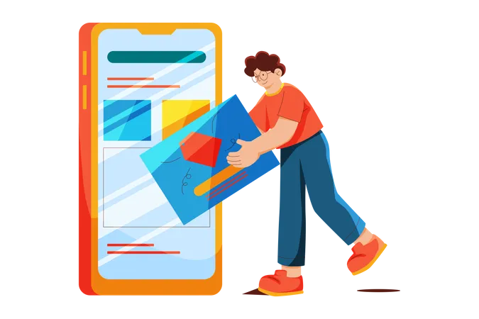 Homme faisant de la publicité mobile personnalisée  Illustration