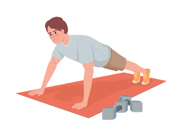 Man Doing Push Up Exercise Semi Flat Color Vector Character Editable Figure Full Body People On White Training Home Simple Cartoon Style Illustration For Web Graphic Design And Animation Illustration