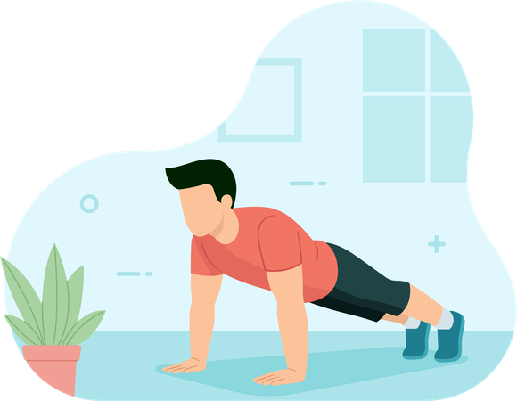 Man doing push up in gym  Illustration