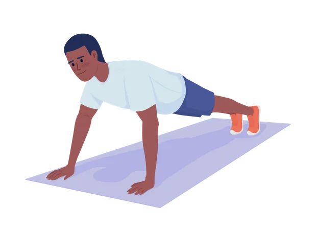 Strong Man Doing Push Ups Semi Flat Color Vector Character Editable Figure Full Body Person On White Workout Simple Cartoon Style Illustration For Web Graphic Design And Animation Illustration