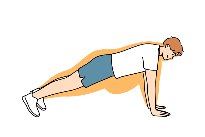 Man doing push-ups makes progress in losing weight and feeling disappearance of belly  Illustration