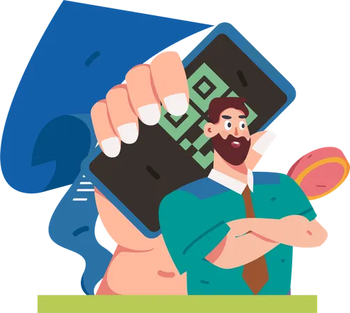 Man doing qr code payment using mobile  Illustration