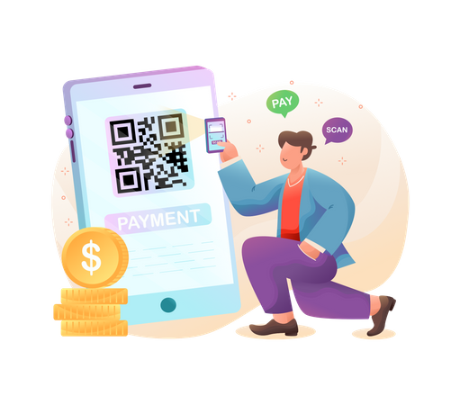 Man doing QR code scan and pay  Illustration