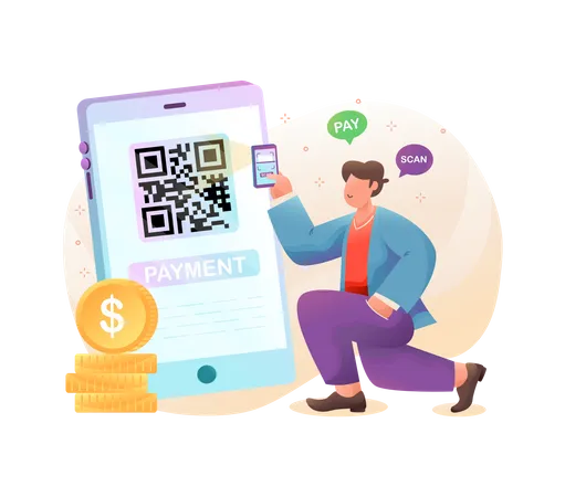 Man doing QR code scan and pay  Illustration