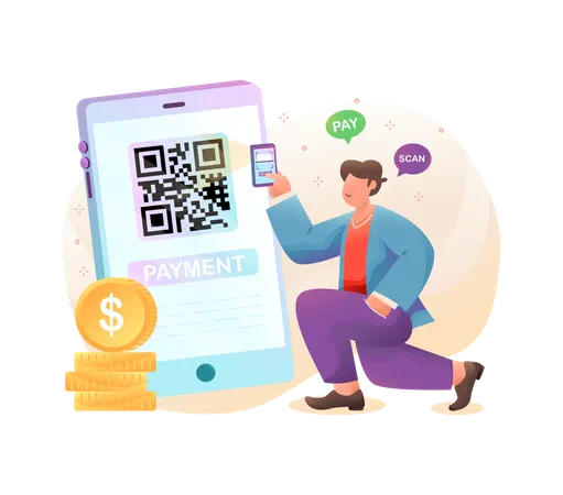 Man doing QR code scan and pay  Illustration