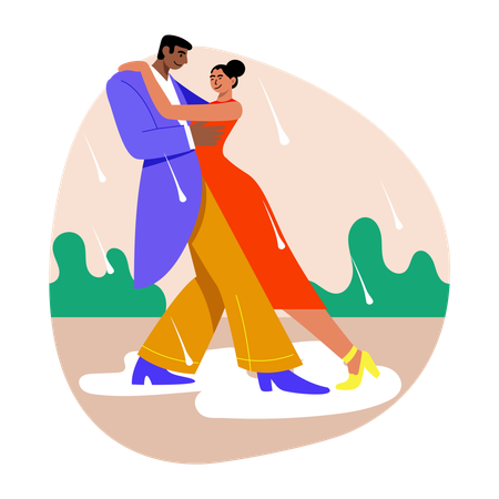Man doing Rain dance with his wife  Illustration