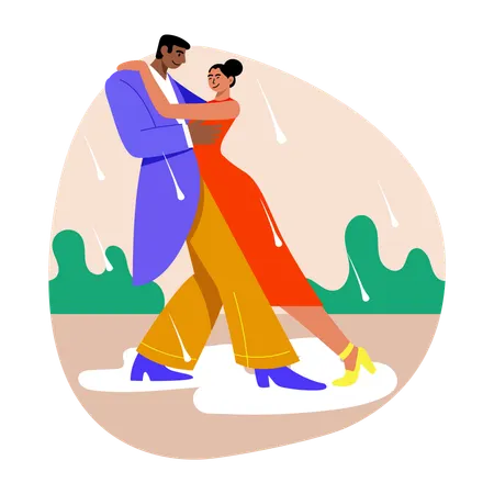 Man doing Rain dance with his wife  Illustration