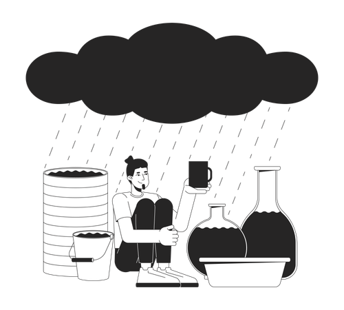 Man doing rainwater harvesting  Illustration