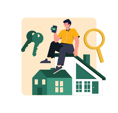 Man doing real estate search on mobile  Illustration