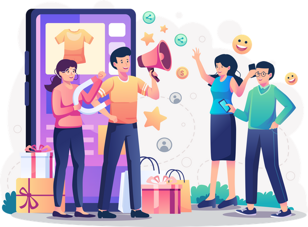 Man doing referral marketing  Illustration