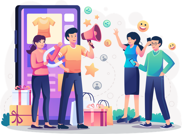 Man doing referral marketing  Illustration