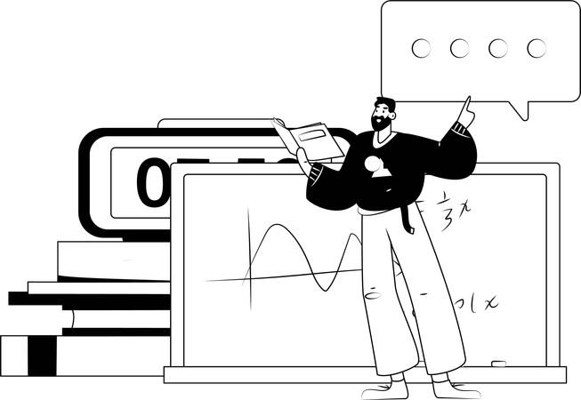 Man doing Remote Learning  Illustration