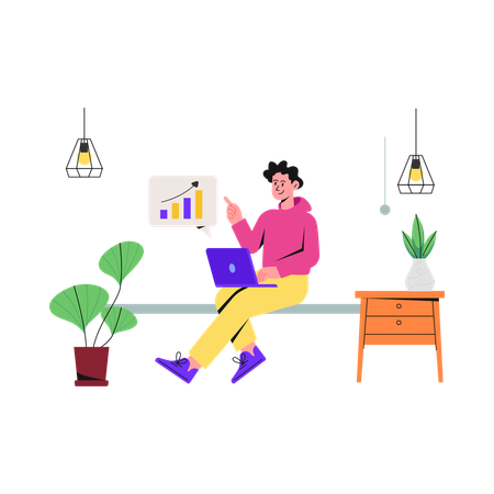 Man doing Remote Work  Illustration