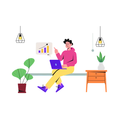 Man doing Remote Work  Illustration