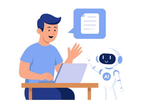 Man Doing Remote Work With AI Support  Illustration