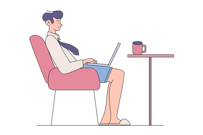 Man doing remote working from home  Illustration