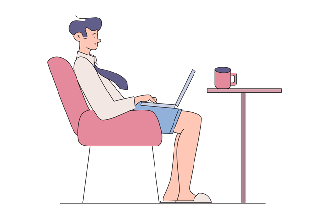 Man doing remote working from home  Illustration