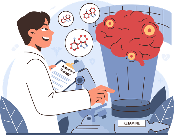 Man doing Research and Development in Ketamine Therapy  Illustration