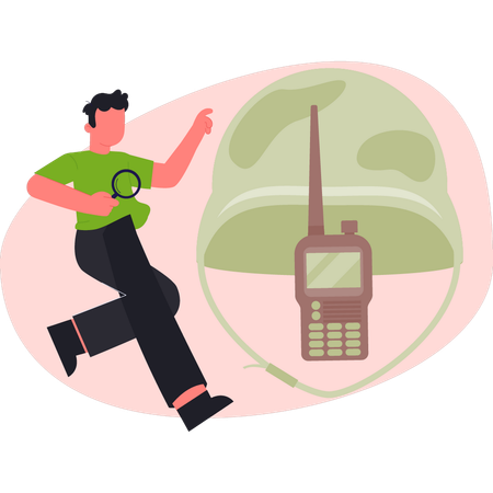 Man  doing research on army helmet  Illustration