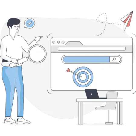 Man doing research on business target  Illustration