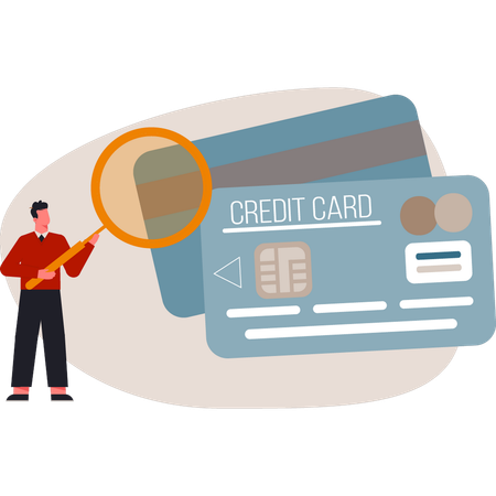 Man doing research on credit card  Illustration