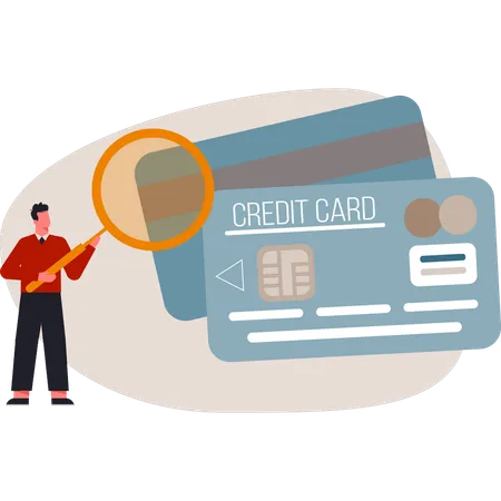 Man doing research on credit card  Illustration