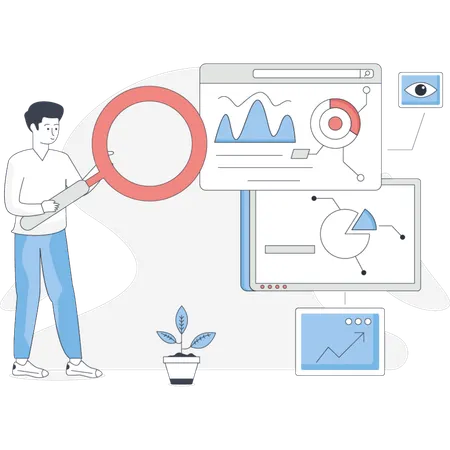 Man  doing research on financial chart  Illustration