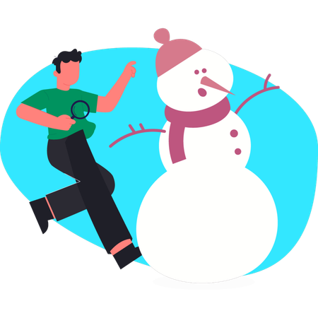Man doing research on winter iceman  Illustration