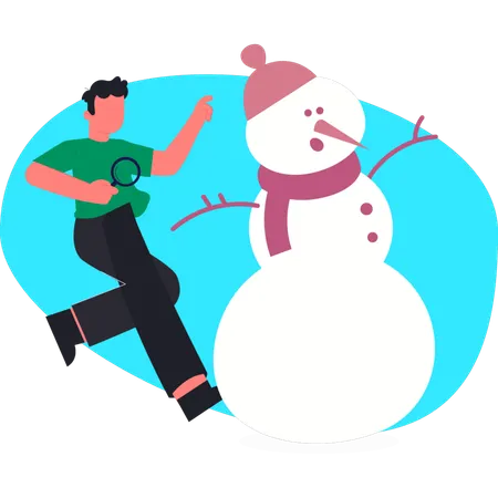 Man doing research on winter iceman  Illustration