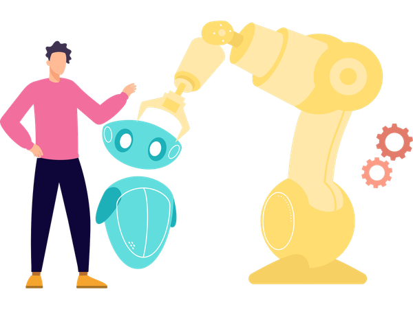 Man doing robot manufacturing  Illustration