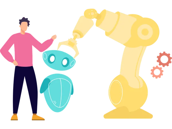 Man doing robot manufacturing  Illustration