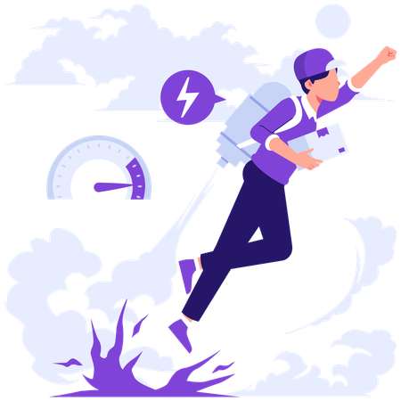 Man doing rocket delivery  Illustration