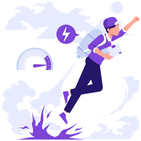 Man doing rocket delivery  Illustration