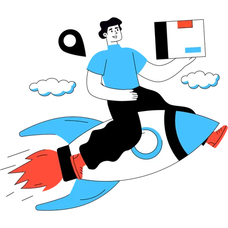 Man doing Rocket Delivery  Illustration
