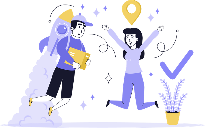 Man doing rocket delivery  Illustration