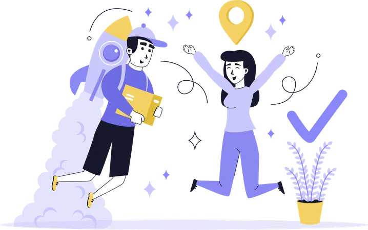 Man doing rocket delivery  Illustration
