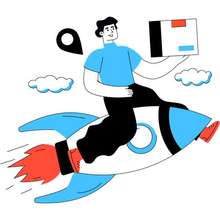 Man doing Rocket Delivery  Illustration