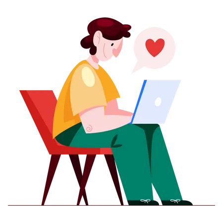 Man doing romantic chat online  Illustration