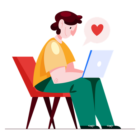 Man doing romantic chat online  Illustration