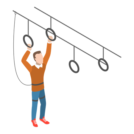 Man doing rope hanging in rope park  Illustration
