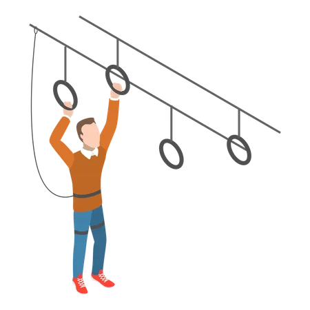 Man doing rope hanging in rope park  Illustration
