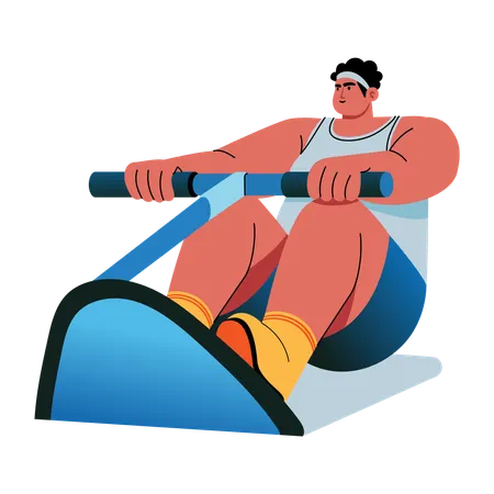 Man doing rowing machine  Illustration
