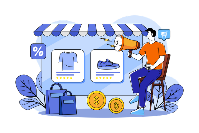 Man Doing Sale Announcement  Illustration