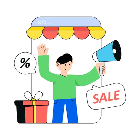 Man doing sale announcement online Illustration