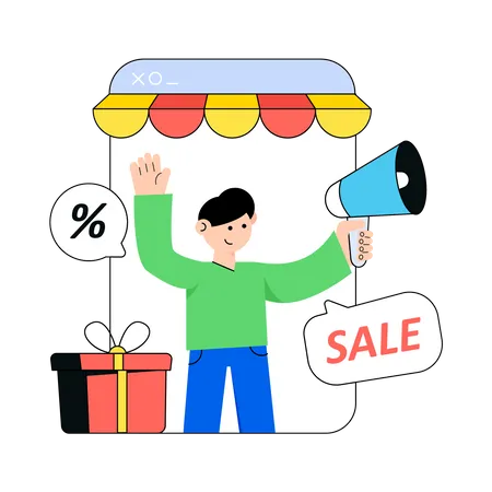 Man doing sale announcement online  Illustration