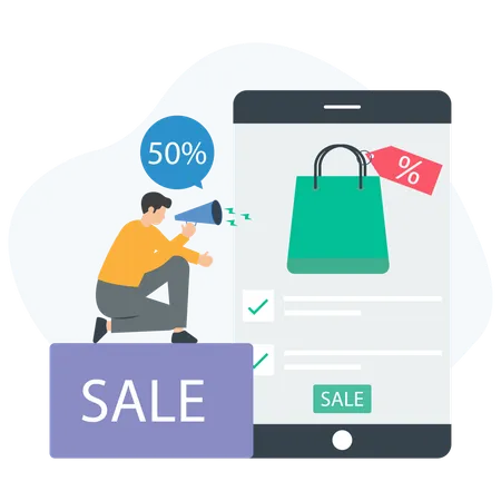 Man Doing Sale Marketing  Illustration