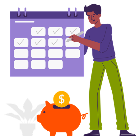 Man Doing Savings Schedule  Illustration