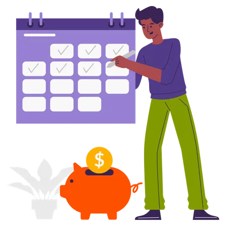 Man Doing Savings Schedule  Illustration