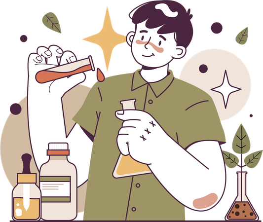 Man doing science experiment  Illustration