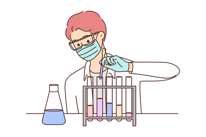 Man doing science experiment  Illustration